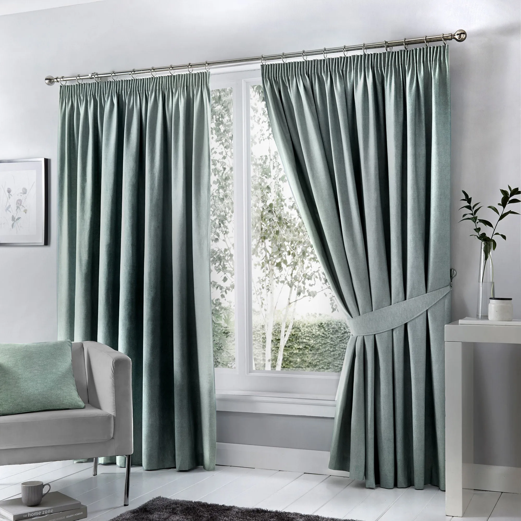 Dijon Pair of Pencil Pleat Curtains by Fusion in Duck Egg