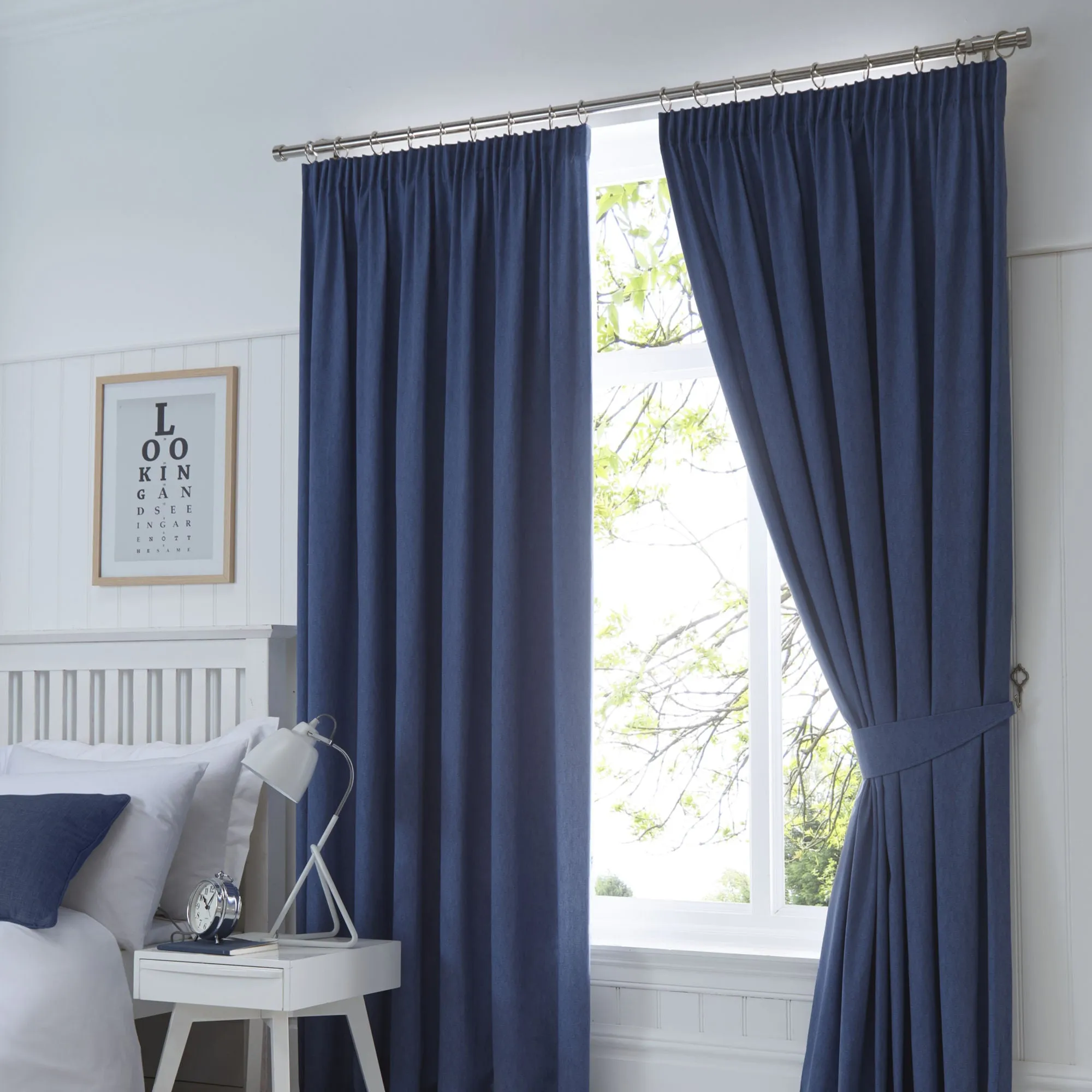 Dijon Pair of Pencil Pleat Curtains by Fusion in Navy