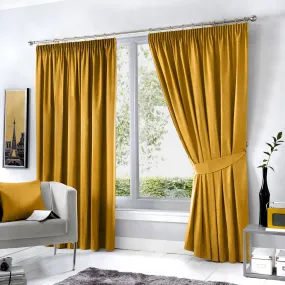 Dijon Pair of Pencil Pleat Curtains by Fusion in Ochre