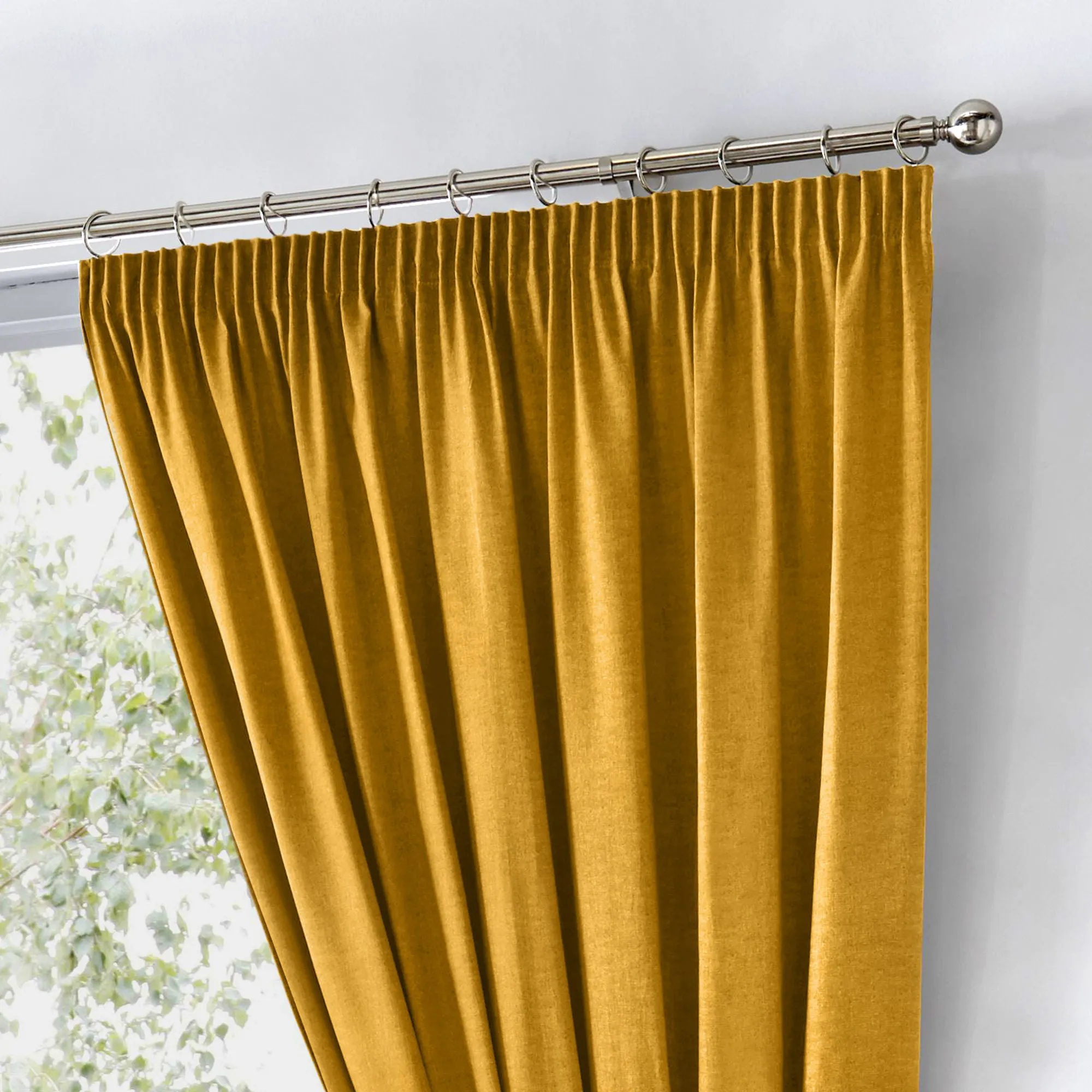 Dijon Pair of Pencil Pleat Curtains by Fusion in Ochre