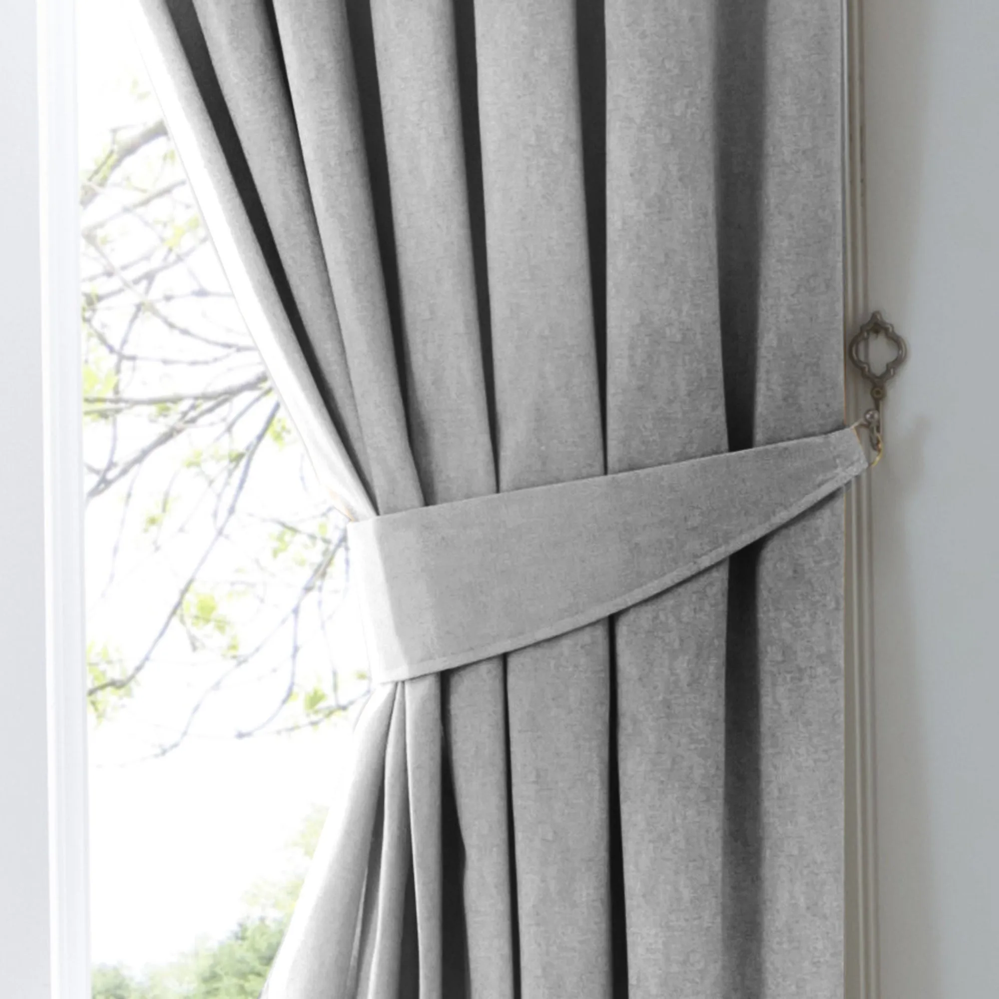 Dijon Pair of Pencil Pleat Curtains by Fusion in Silver