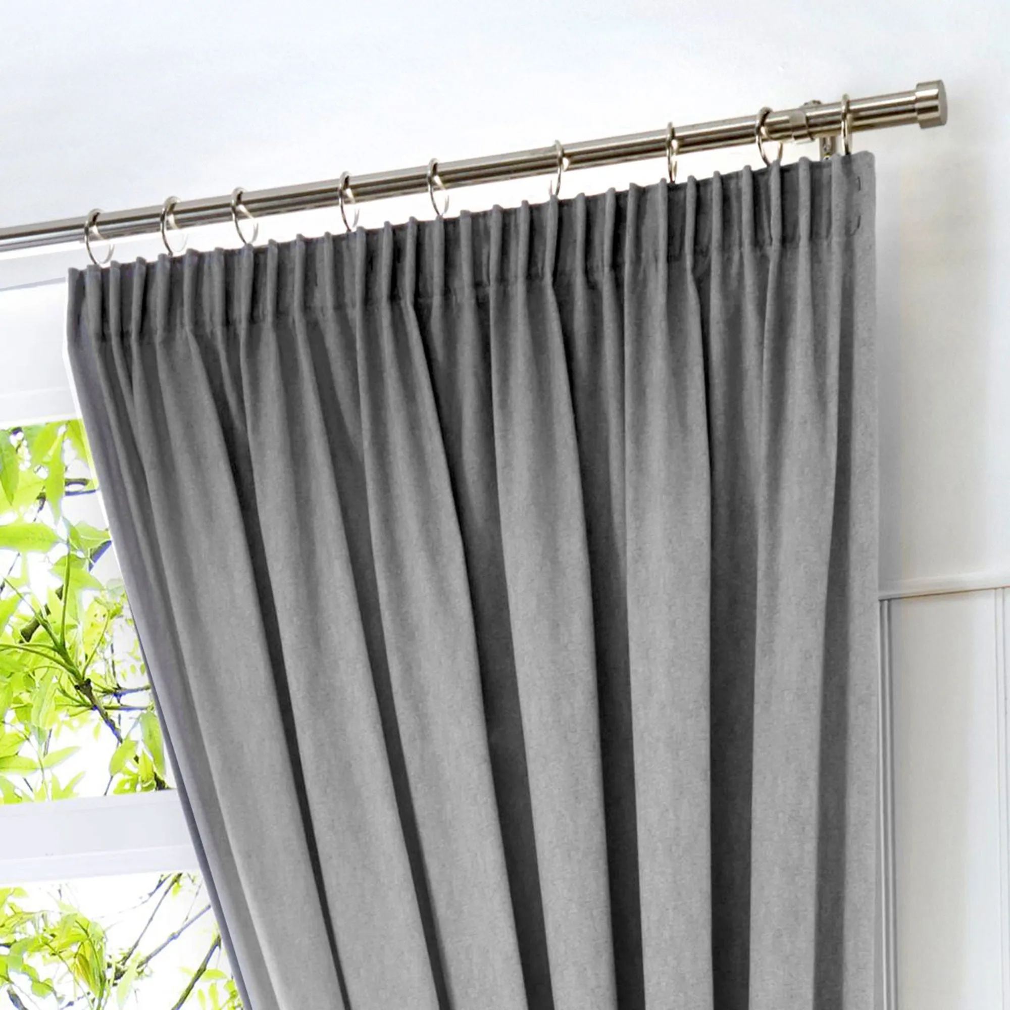 Dijon Pair of Pencil Pleat Curtains by Fusion in Silver