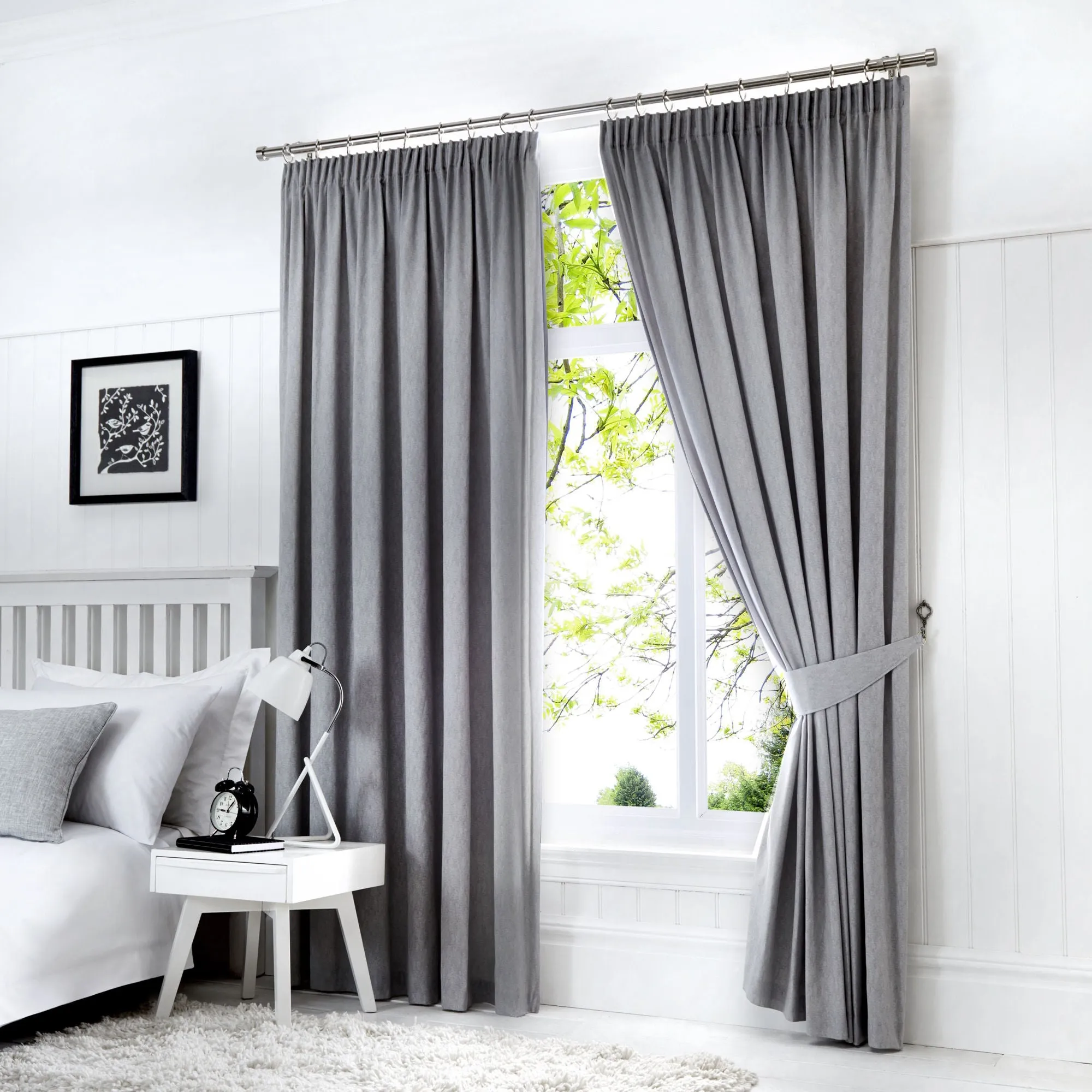Dijon Pair of Pencil Pleat Curtains by Fusion in Silver
