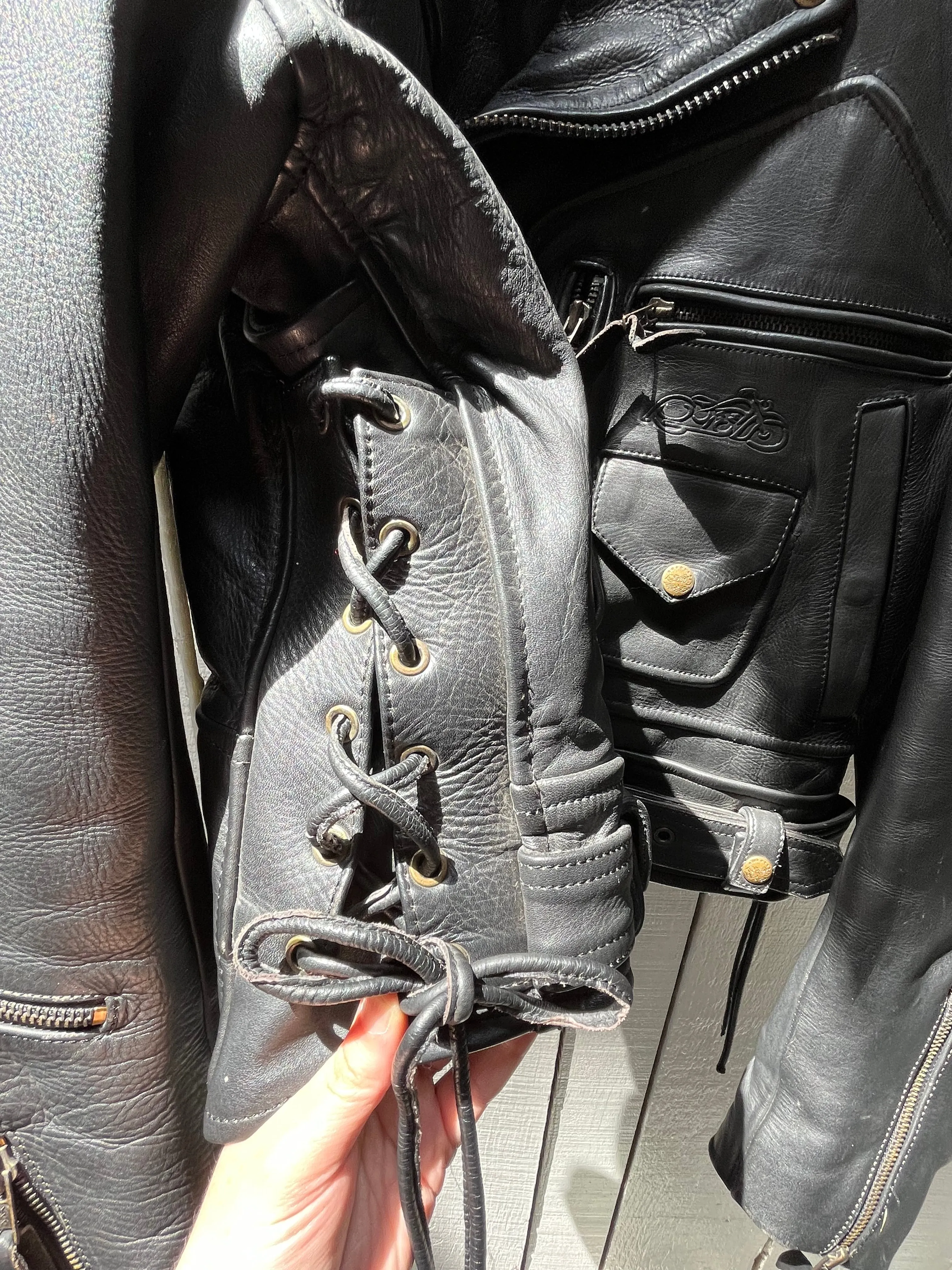 Easy Riders Black Leather Moto Jacket, Size Large