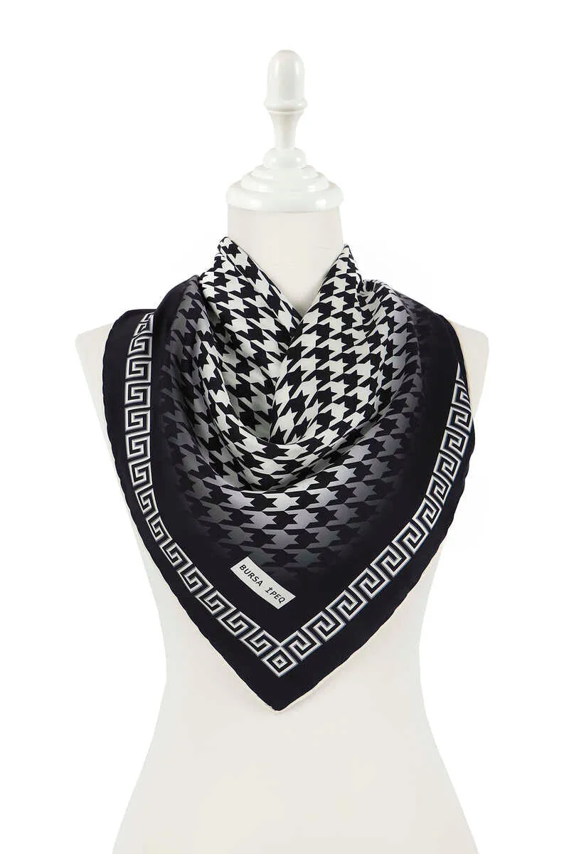 Ecru Black Crowbar Silk Square Scarf