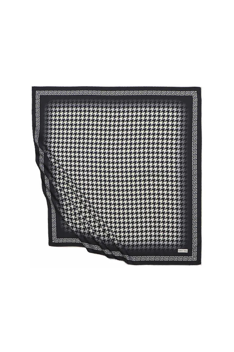Ecru Black Crowbar Silk Square Scarf