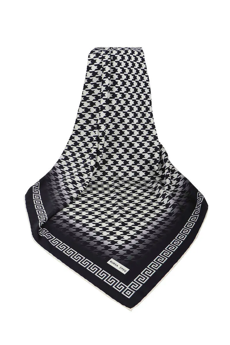 Ecru Black Crowbar Silk Square Scarf