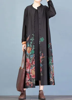 Elegant casual coat fall women coats black prints trench coats