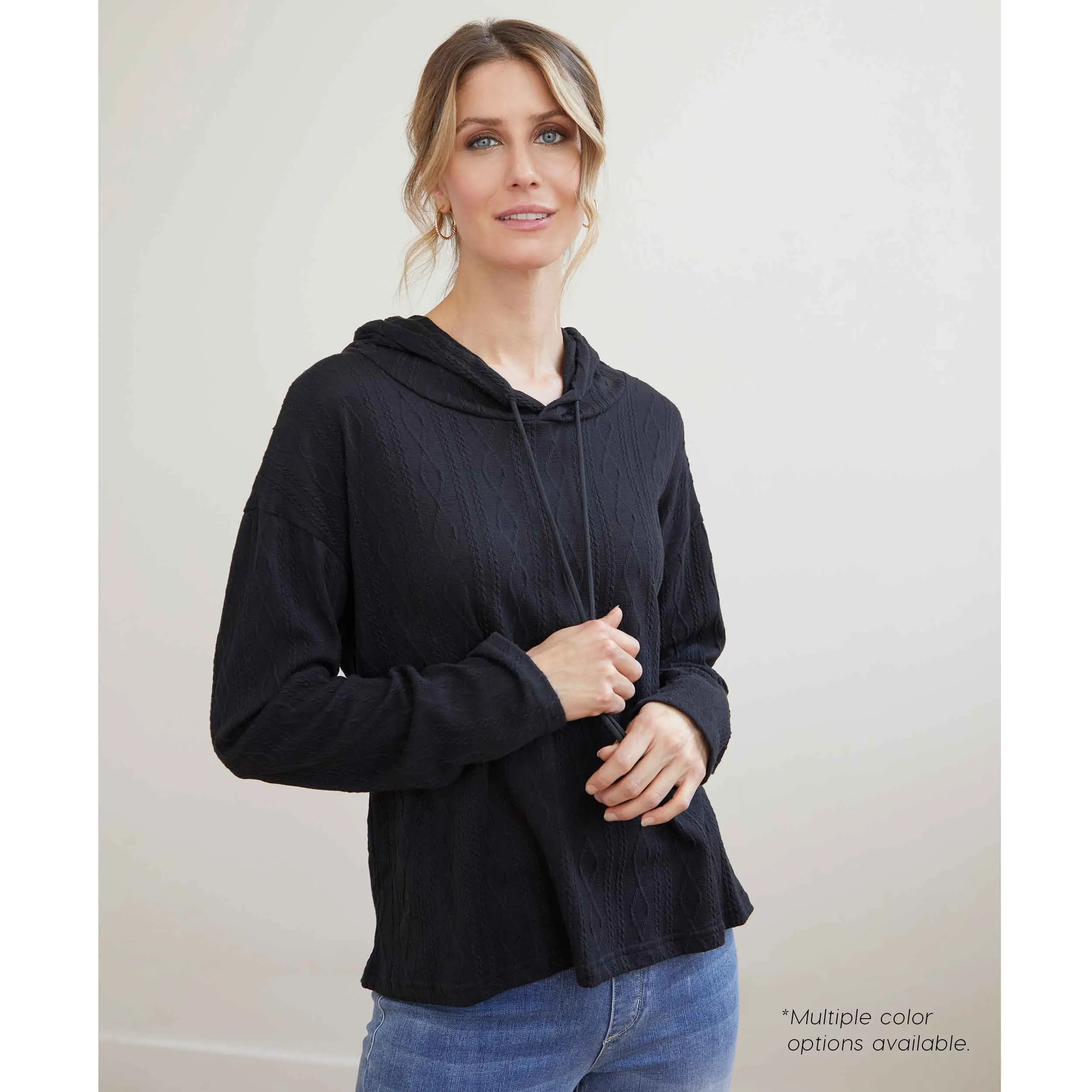 Esther Mini Cable Knit Hooded Top - Mid Heather Grey - Final Sale