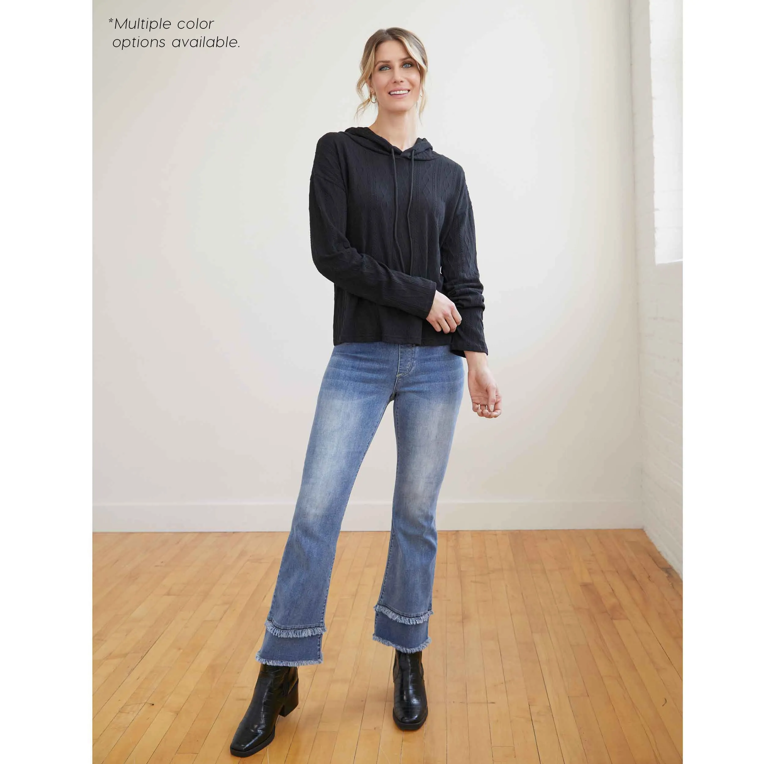 Esther Mini Cable Knit Hooded Top - Mid Heather Grey - Final Sale