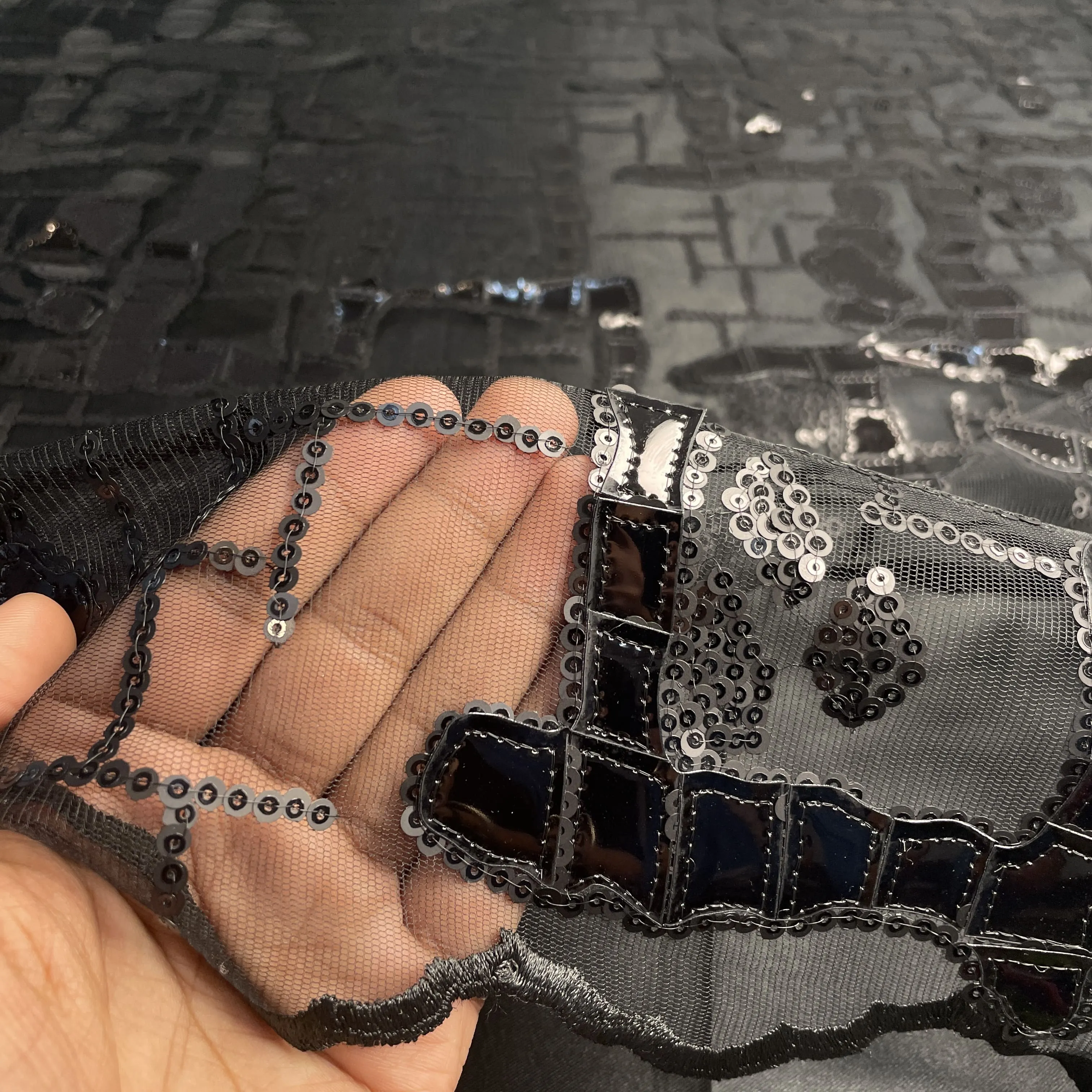 Exclusive Black Sequins Metallic Net Fabric
