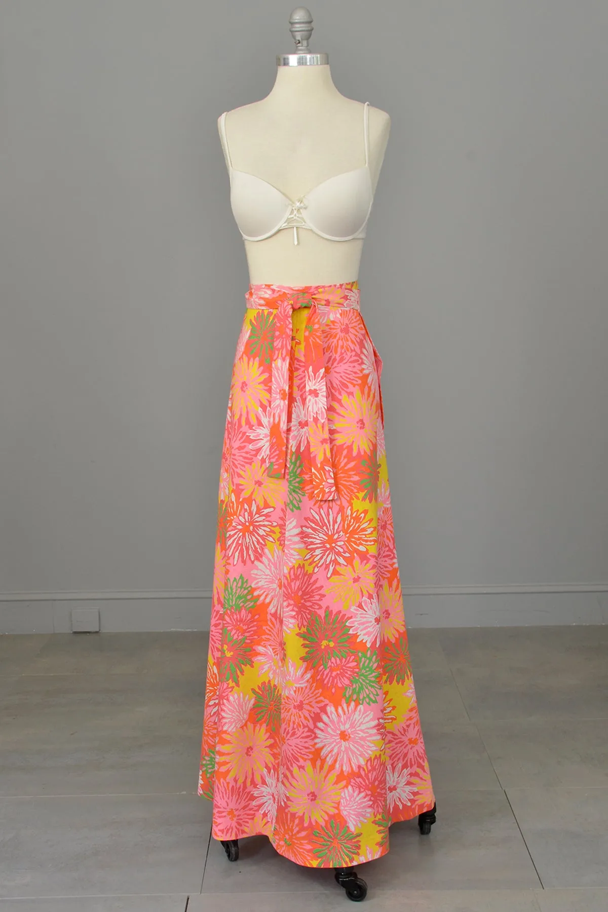 Flower Power 1970s Floral Print Wrap Maxi Skirt
