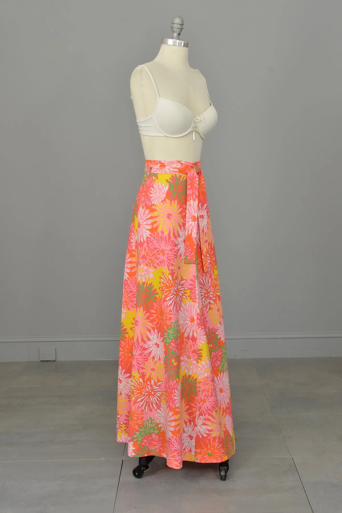 Flower Power 1970s Floral Print Wrap Maxi Skirt
