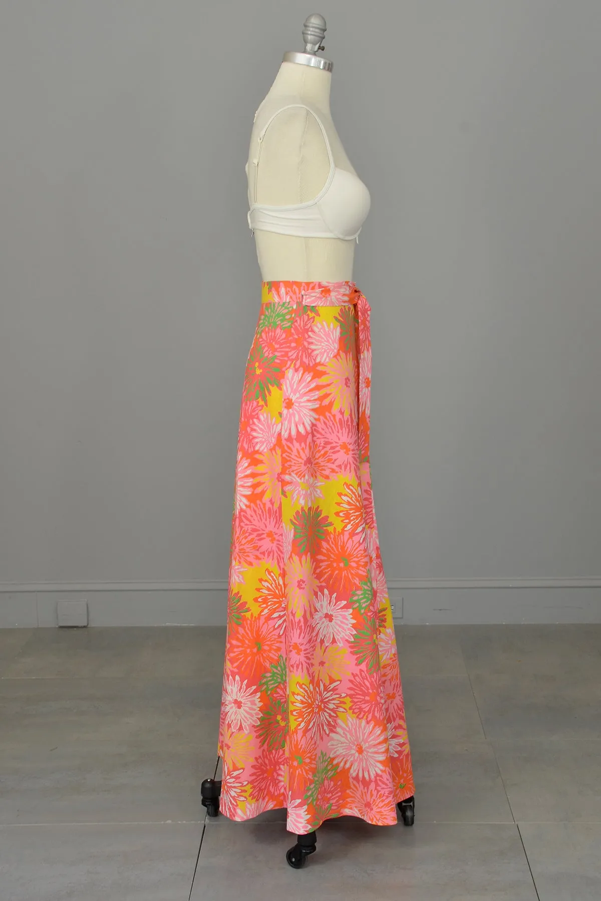 Flower Power 1970s Floral Print Wrap Maxi Skirt