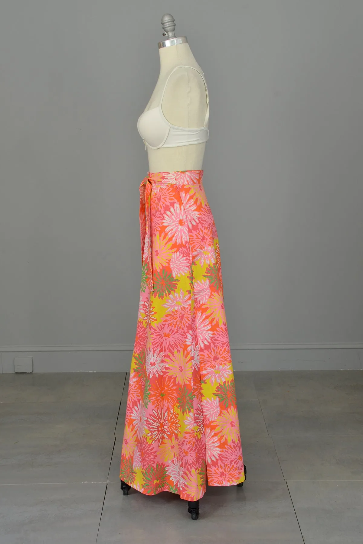Flower Power 1970s Floral Print Wrap Maxi Skirt