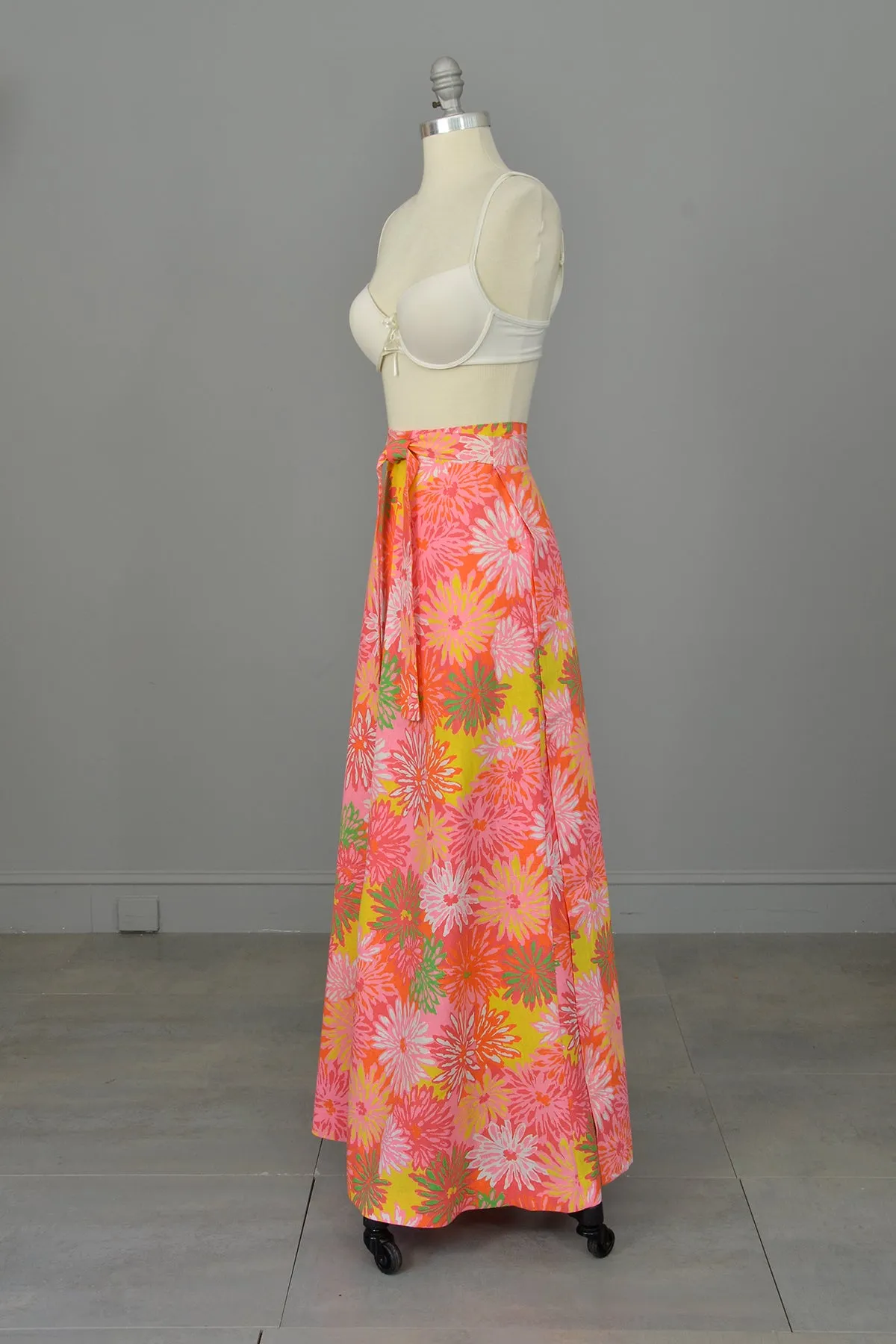 Flower Power 1970s Floral Print Wrap Maxi Skirt