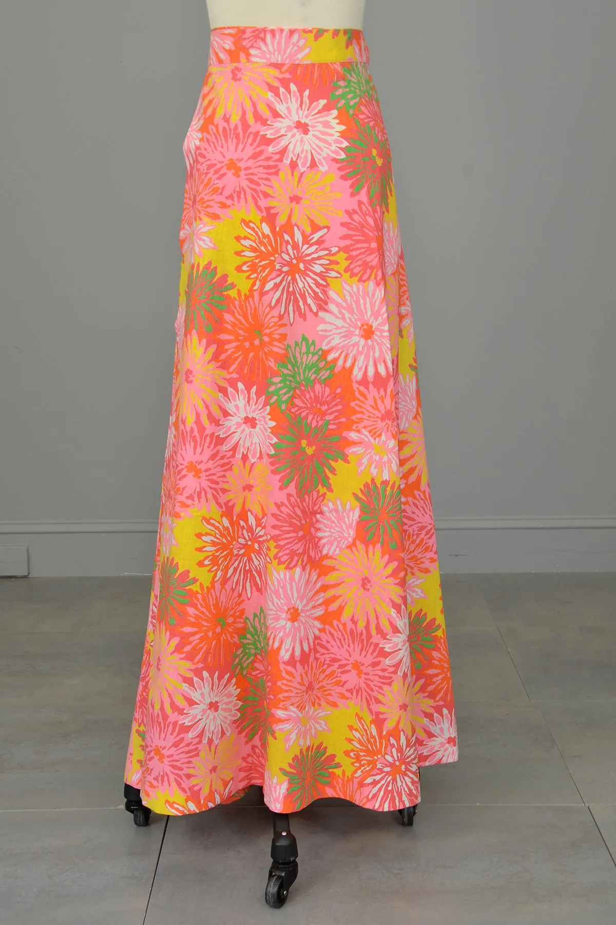 Flower Power 1970s Floral Print Wrap Maxi Skirt