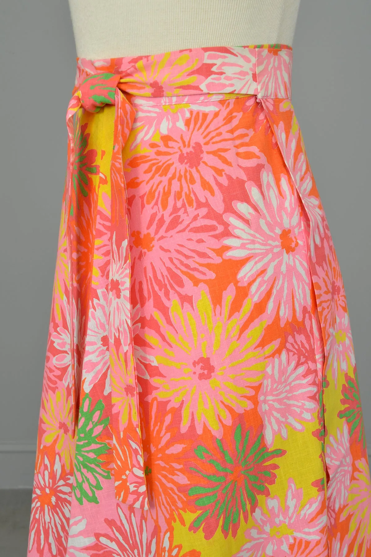 Flower Power 1970s Floral Print Wrap Maxi Skirt