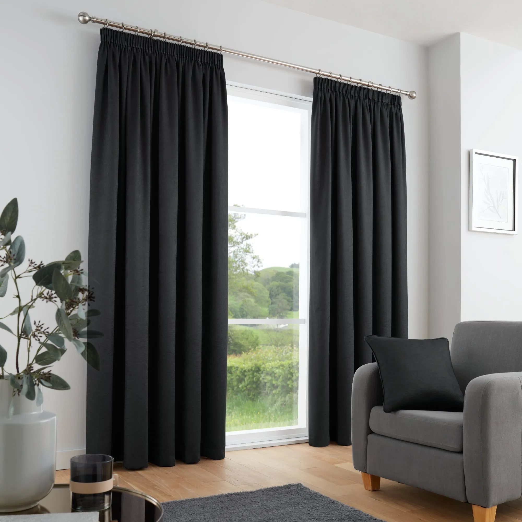 Galaxy Pair of Pencil Pleat Curtains by Fusion in Black
