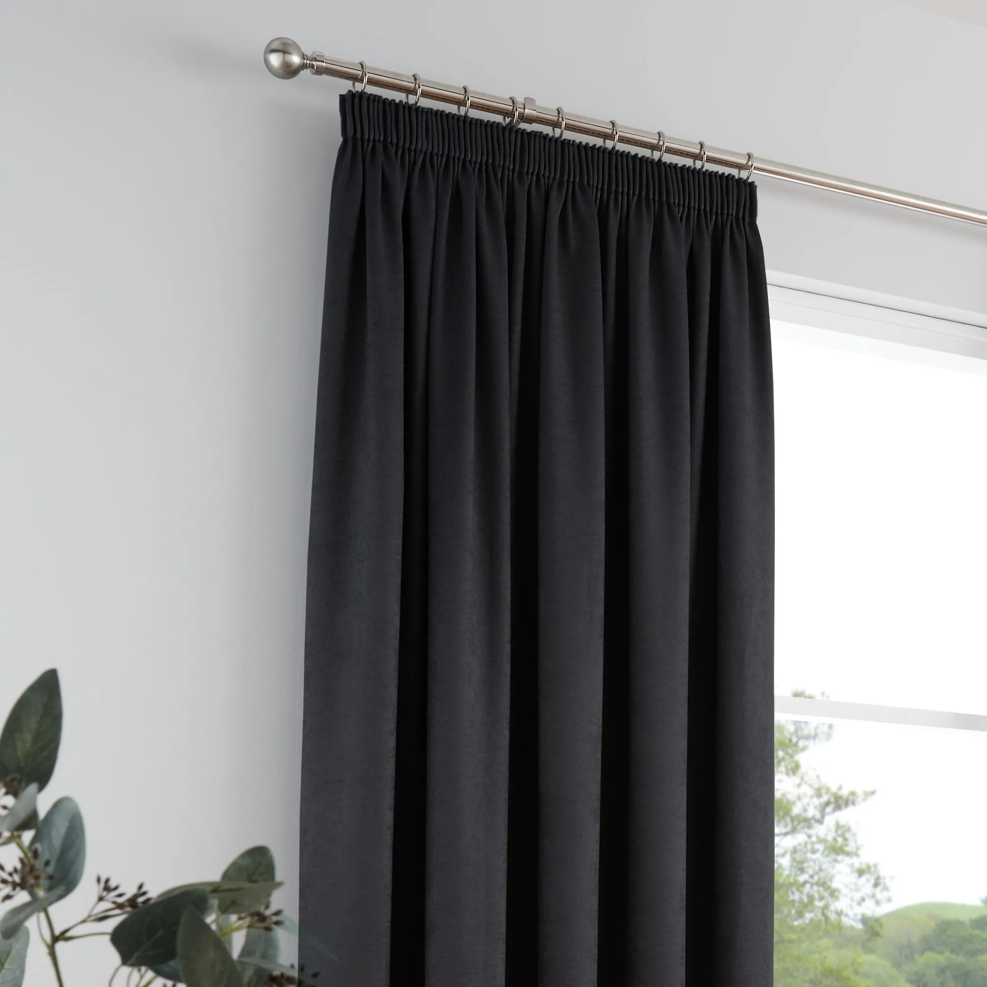 Galaxy Pair of Pencil Pleat Curtains by Fusion in Black