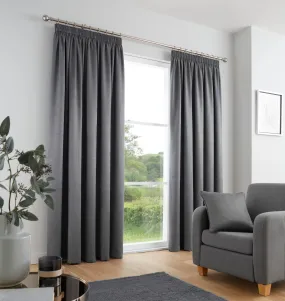 Galaxy Pair of Pencil Pleat Curtains by Fusion in Charcoal
