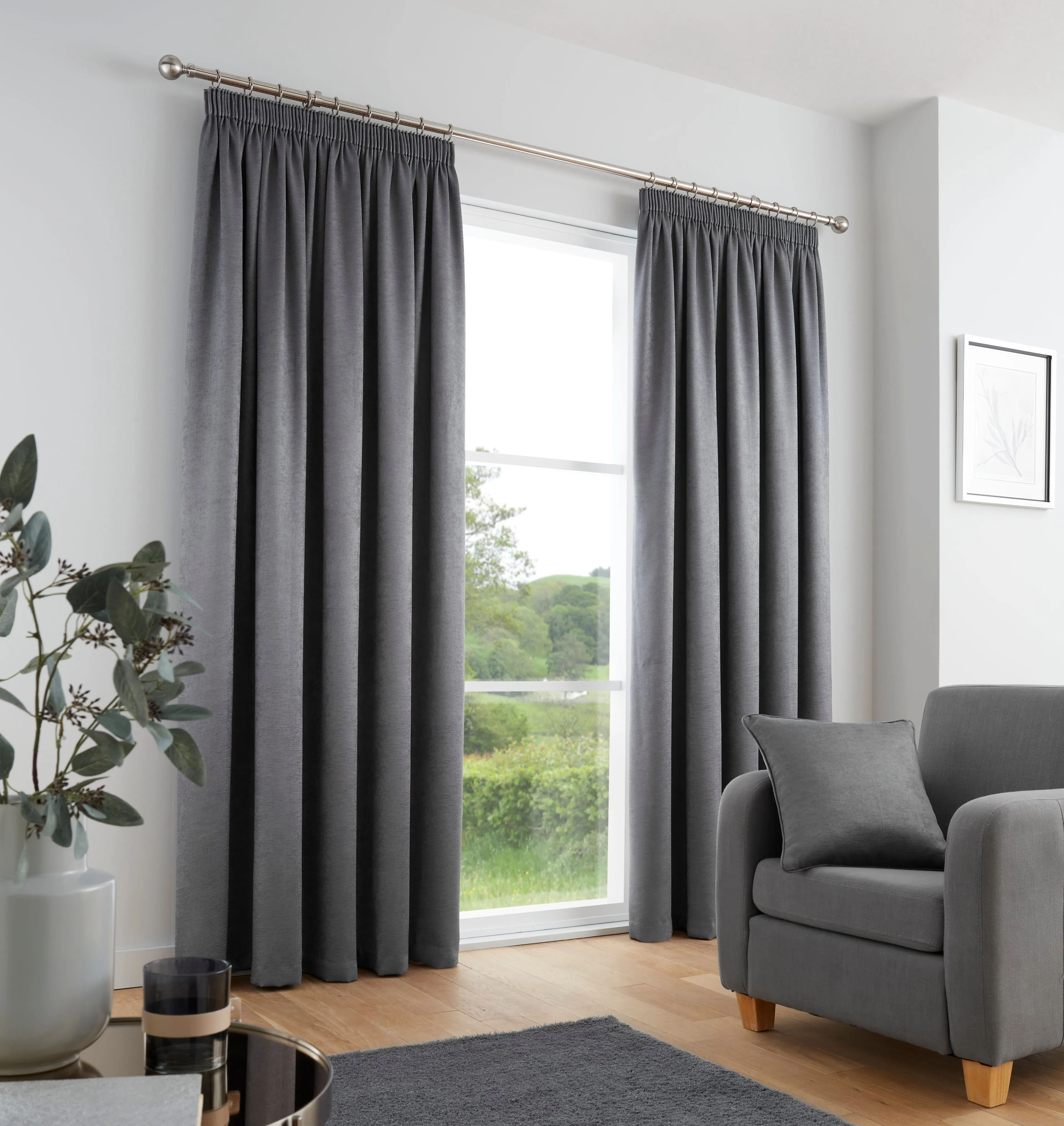 Galaxy Pair of Pencil Pleat Curtains by Fusion in Charcoal
