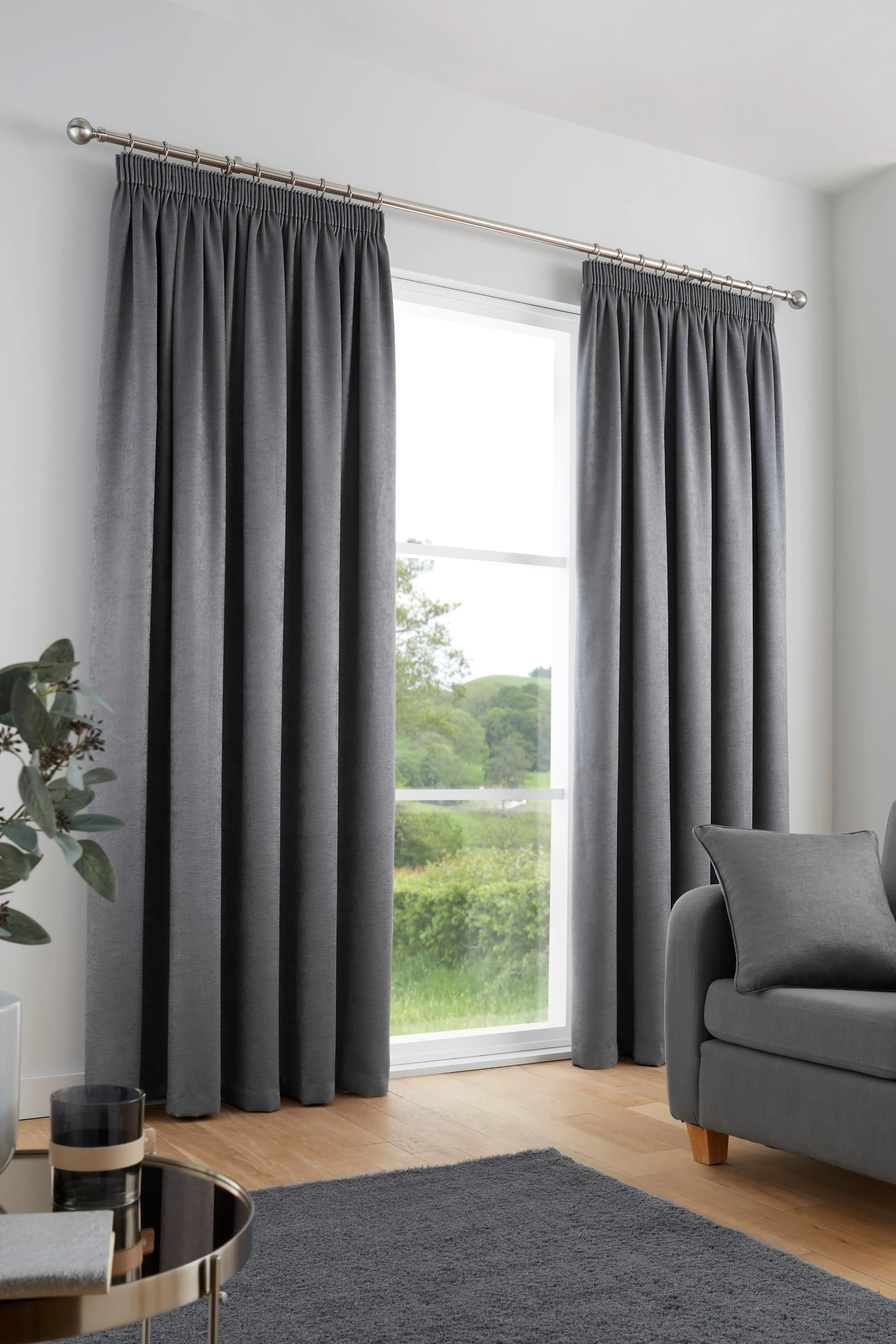 Galaxy Pair of Pencil Pleat Curtains by Fusion in Charcoal