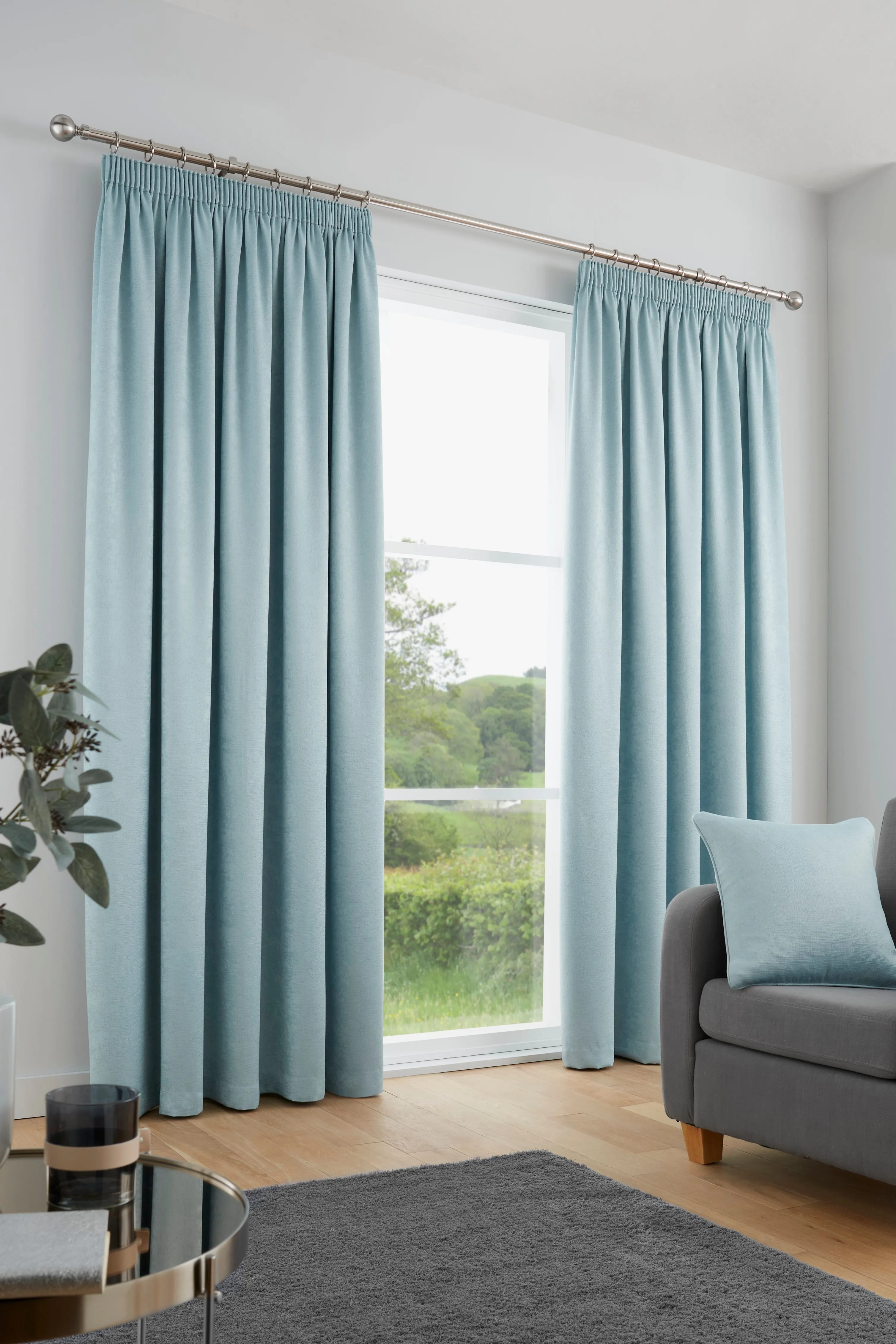 Galaxy Pair of Pencil Pleat Curtains by Fusion in Duck Egg