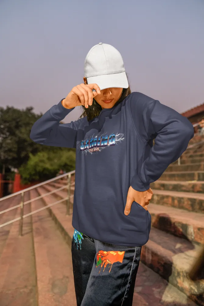 Gaming Team Navy Blue Printed Sweatshirt for women
