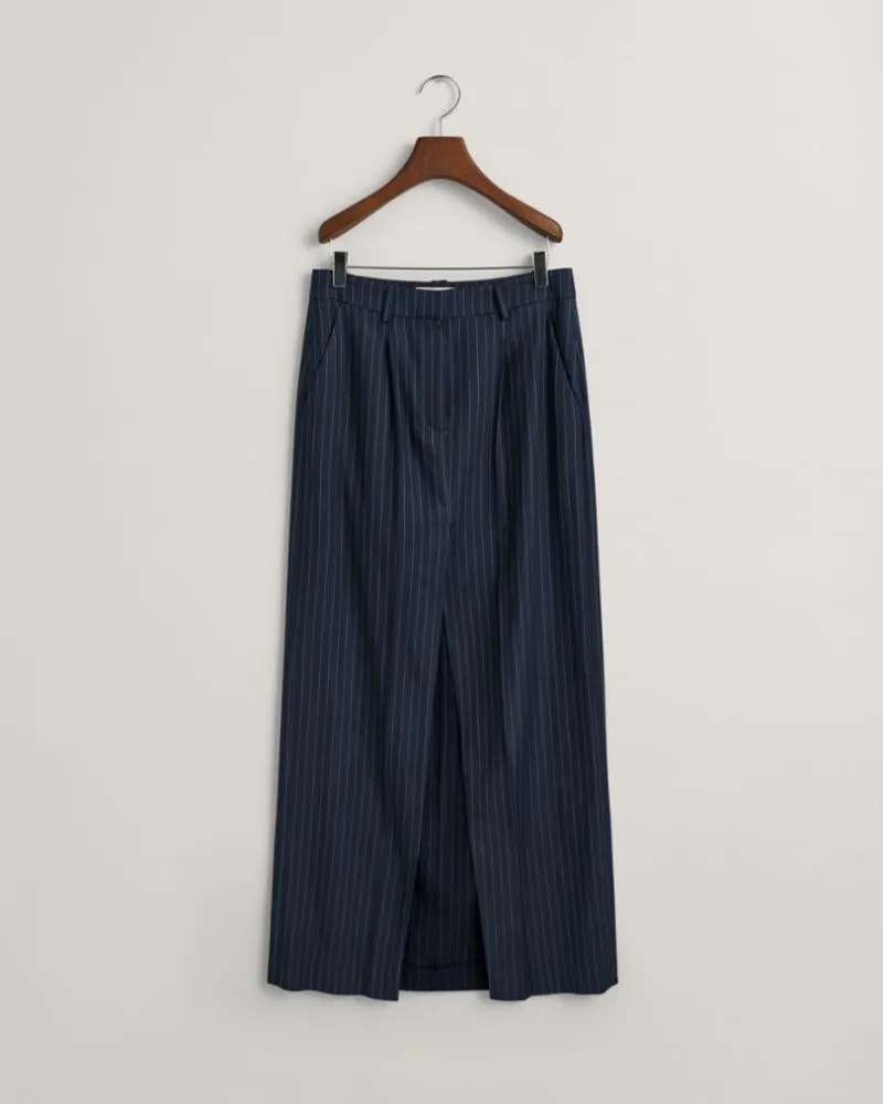 Gant Apparel Womens PINSTRIPE PLEATED MAXI SKIRT 433/EVENING BLUE
