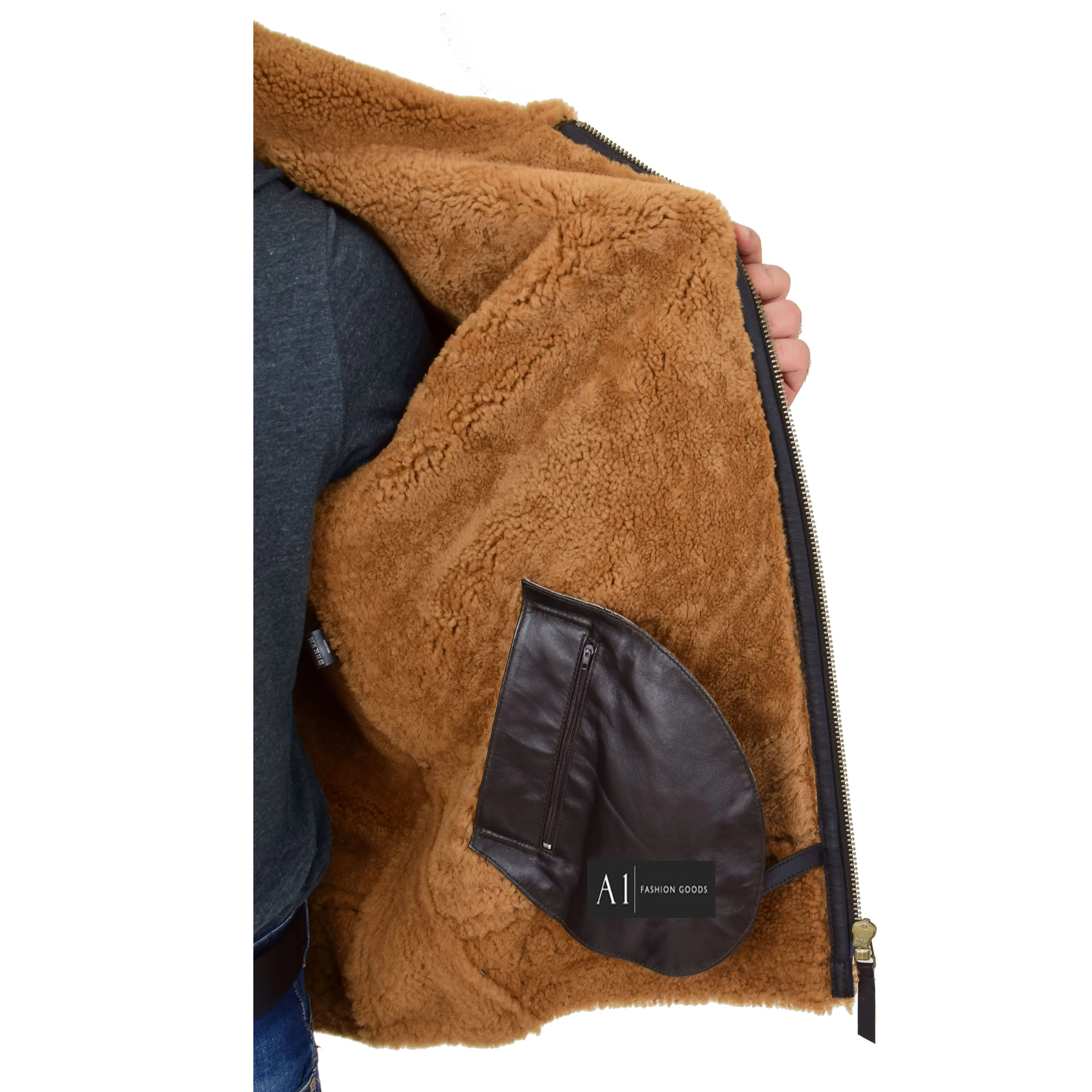Genuine Sheepskin Flying Jacket For Men B3 Bomber Shearling Coat Thunder Brown/Ginger