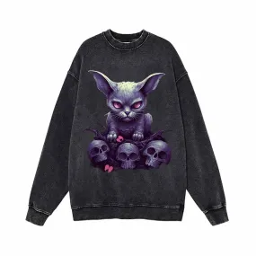 Gothic Kitten And Skeleton Vintage Washed Sweatshirt