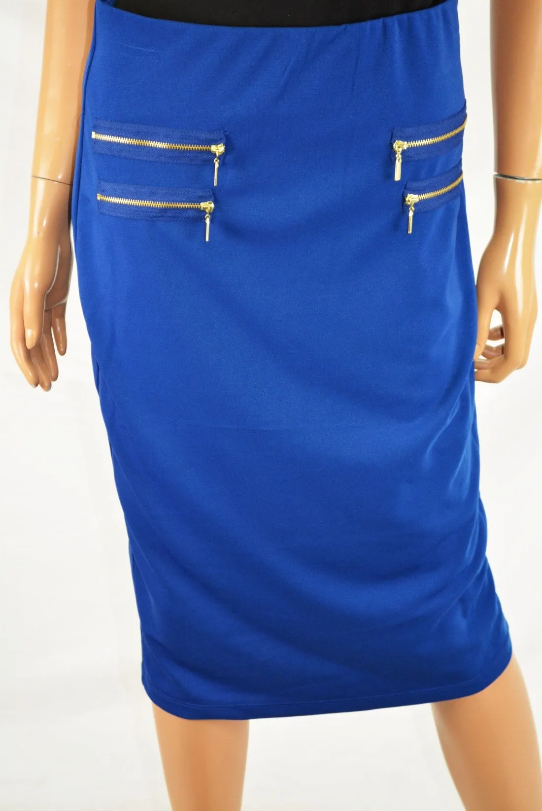 Grace Elements Women's Stretch Blue Pull-On Zip-Pocket Pencil Skirt S