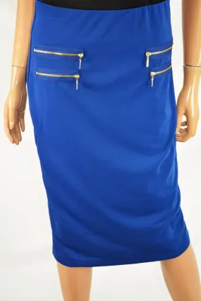 Grace Elements Women's Stretch Blue Pull-On Zip-Pocket Pencil Skirt S