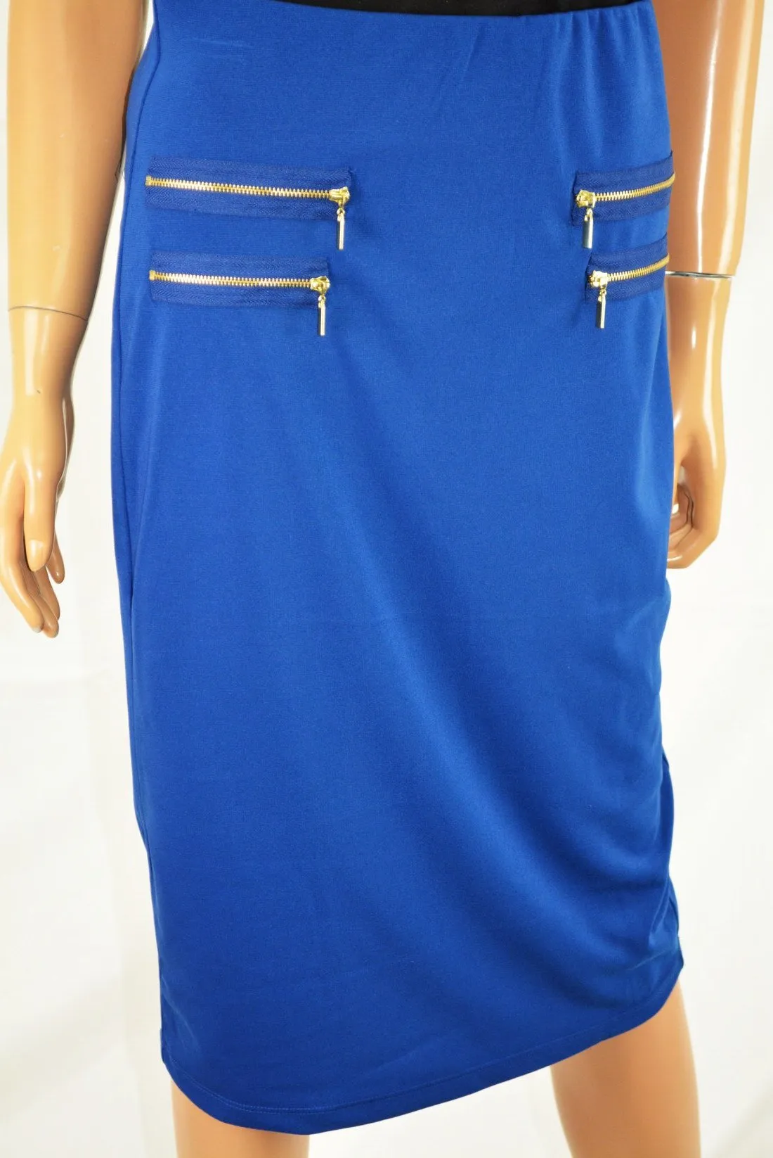 Grace Elements Women's Stretch Blue Pull-On Zip-Pocket Pencil Skirt S
