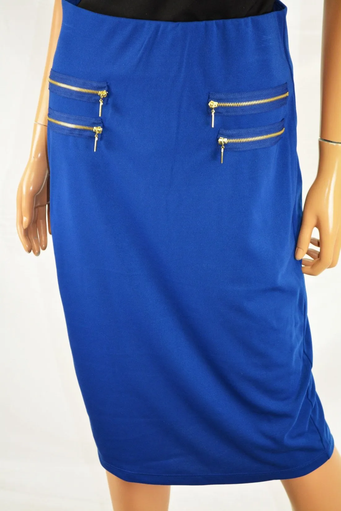 Grace Elements Women's Stretch Blue Pull-On Zip-Pocket Pencil Skirt S