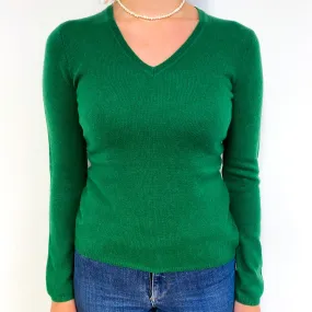 Grass Green Cashmere V-Neck Jumper Small
