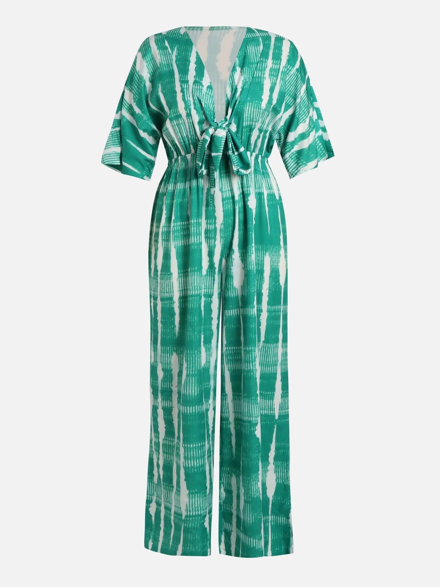 Green Print Bow Tie Jumpsuit