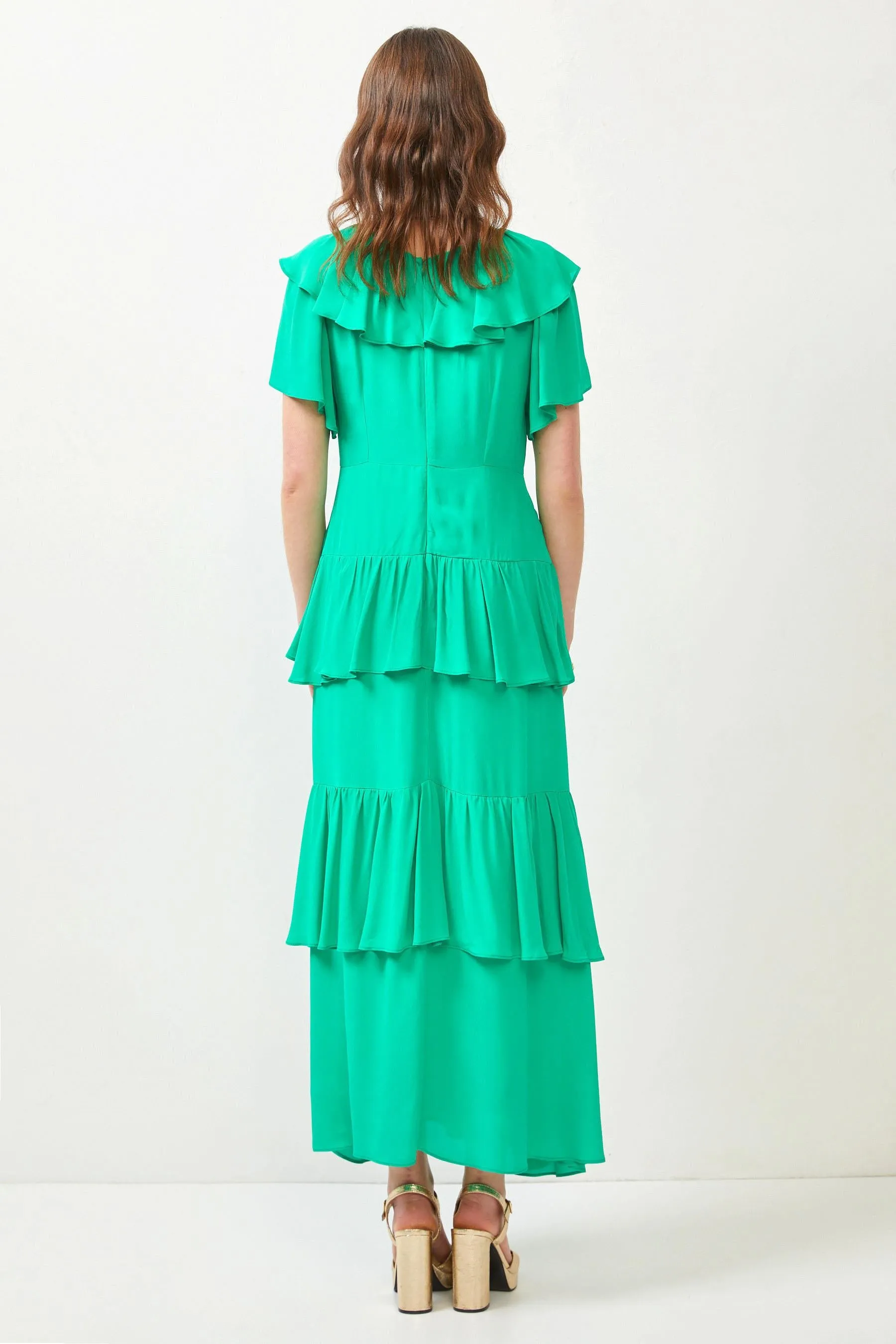 Green Ruffle Detail Maxi Dress