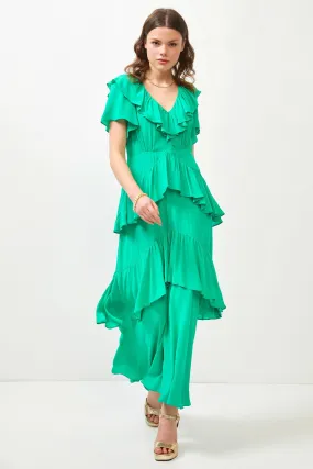 Green Ruffle Detail Maxi Dress