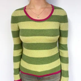 Green Stripe Cashmere Crew Neck Jumper Small