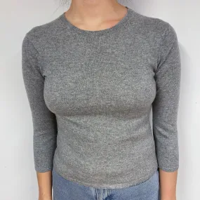 Grey 3/4 Sleeve Cashmere Crew Neck Jumper Small