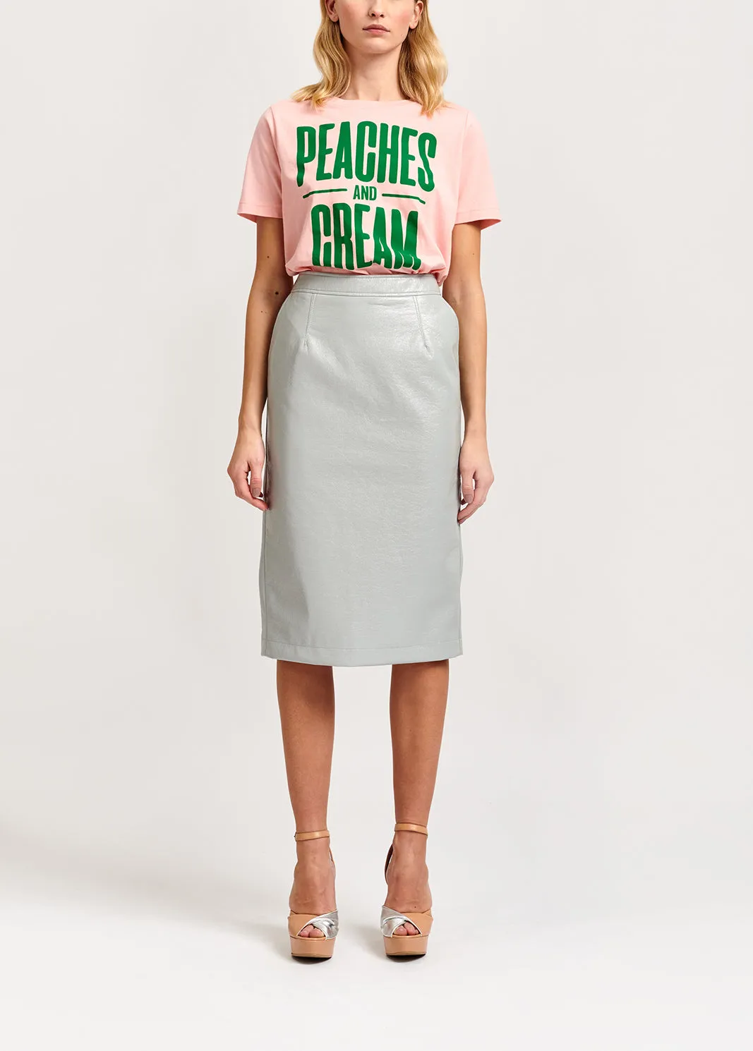 Grey faux patent-leather pencil skirt
