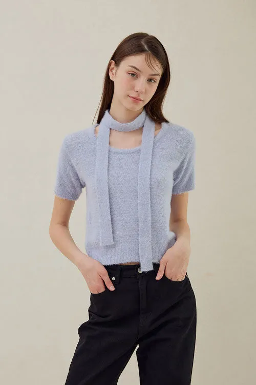 Hairy Half Sleave Knit [Blue]