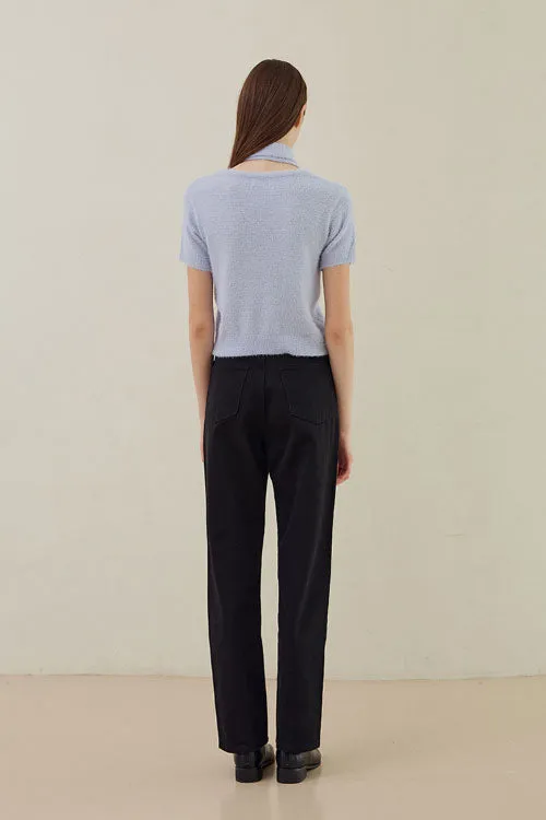 Hairy Half Sleave Knit [Blue]
