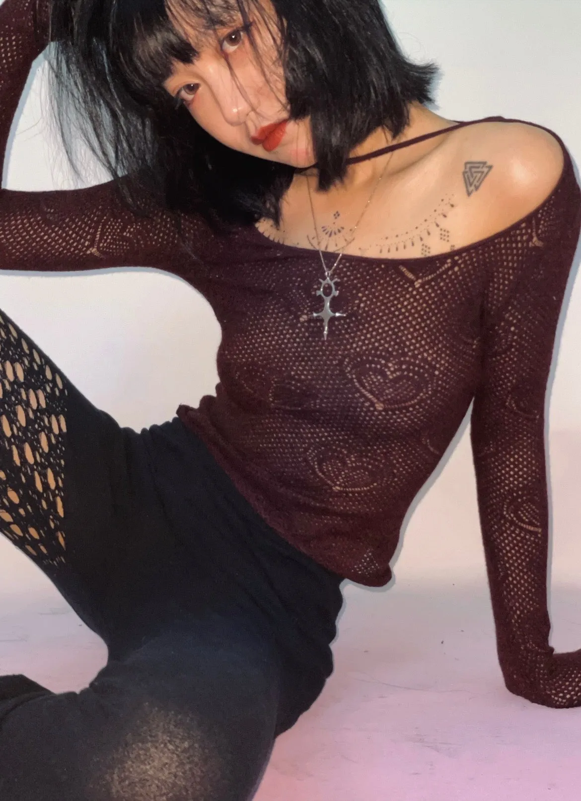 Heart-shape dark purple Knit Top