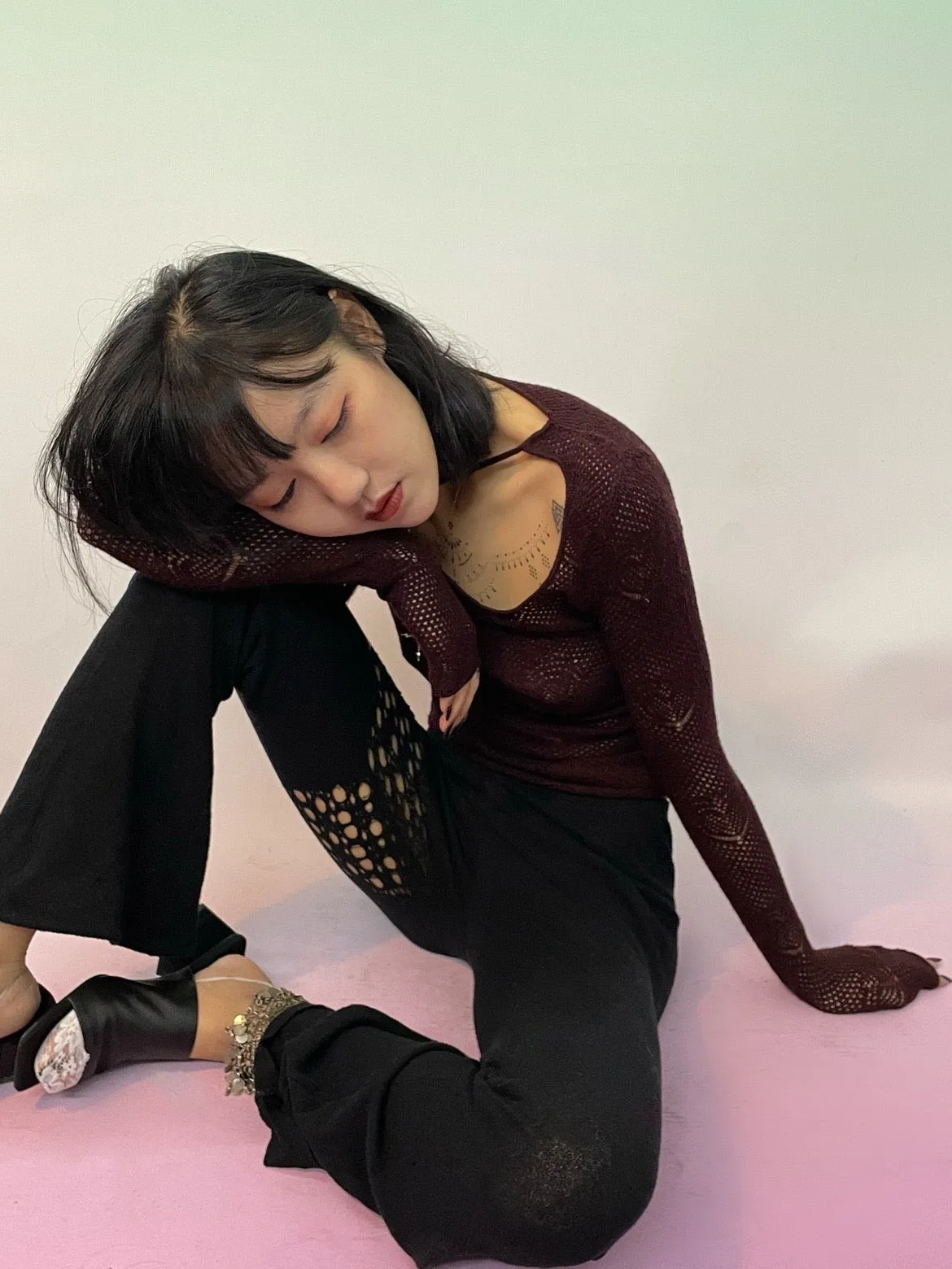 Heart-shape dark purple Knit Top