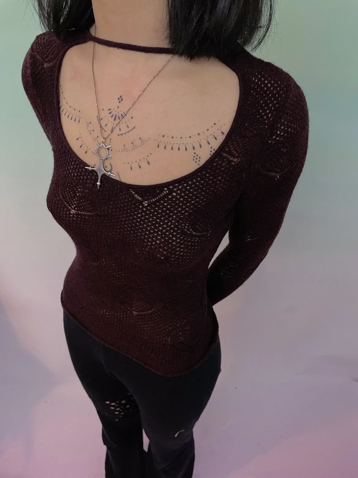 Heart-shape dark purple Knit Top