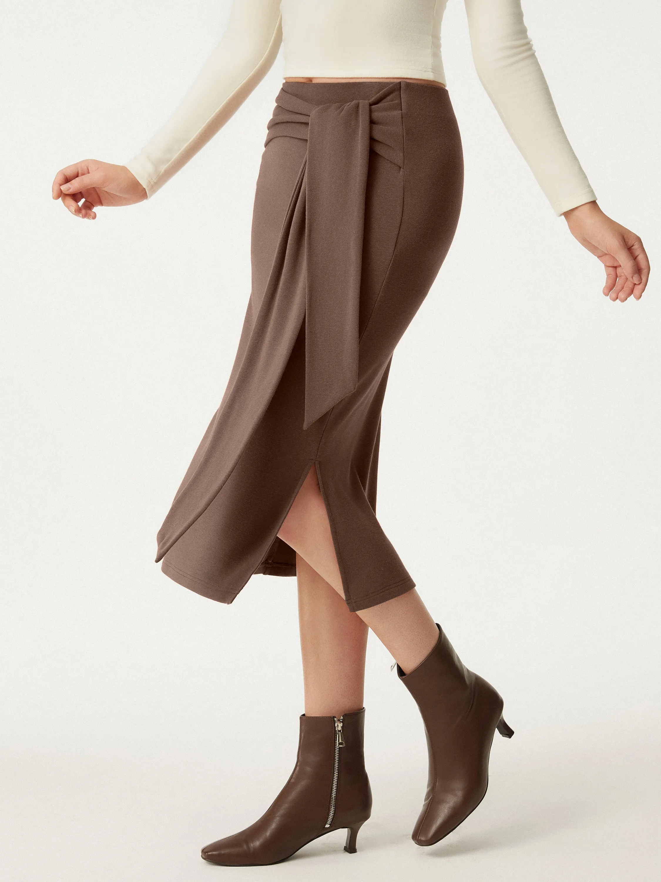 High Waisted Split Hem Midi Skirt