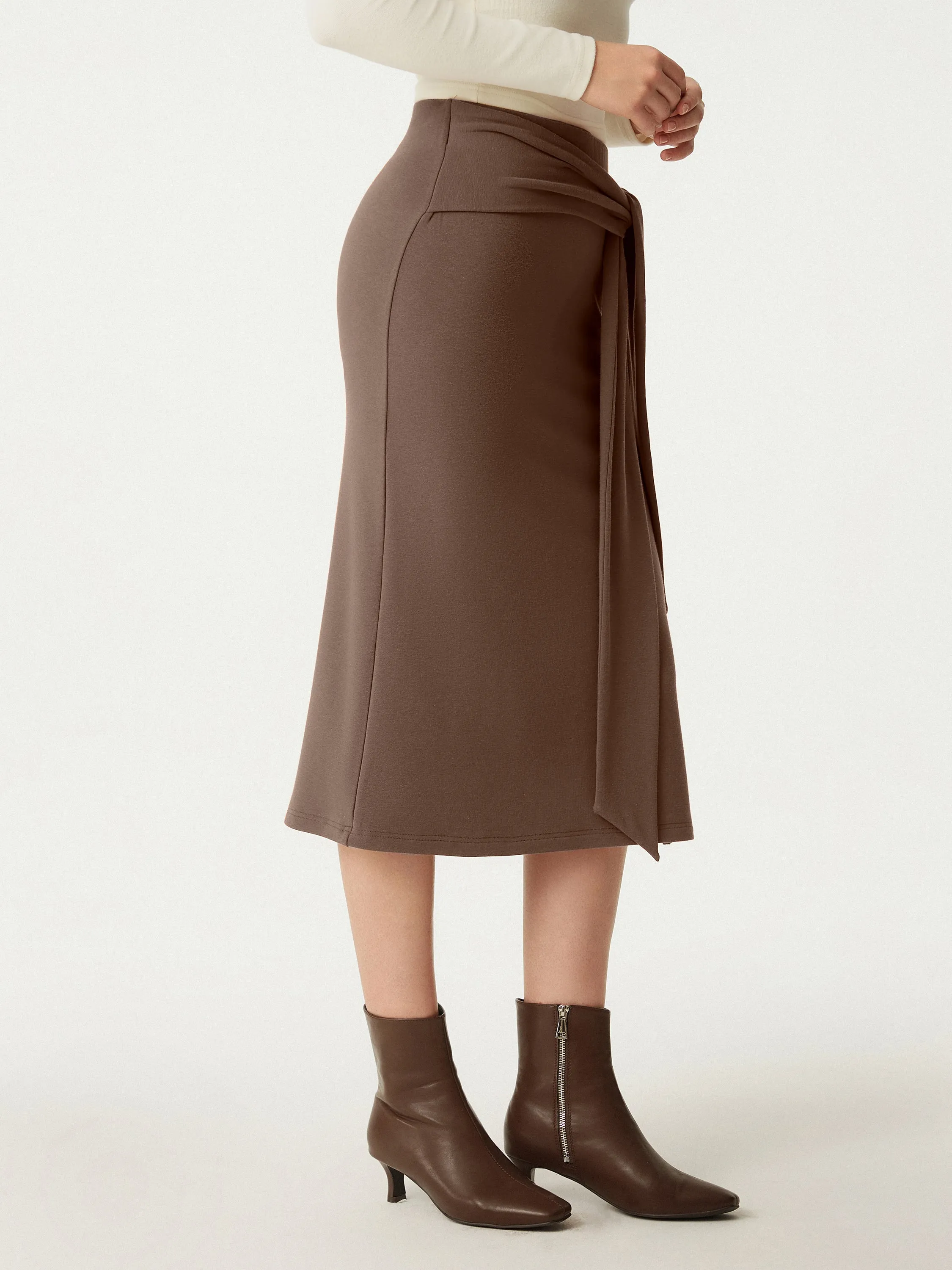 High Waisted Split Hem Midi Skirt